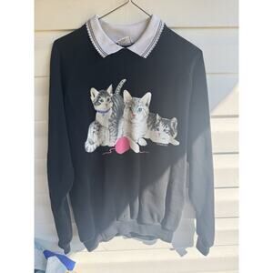 Vintage Gopher Sport Cat Kitty Sweatshirt Women’s XL Collar Grandma Granny Core